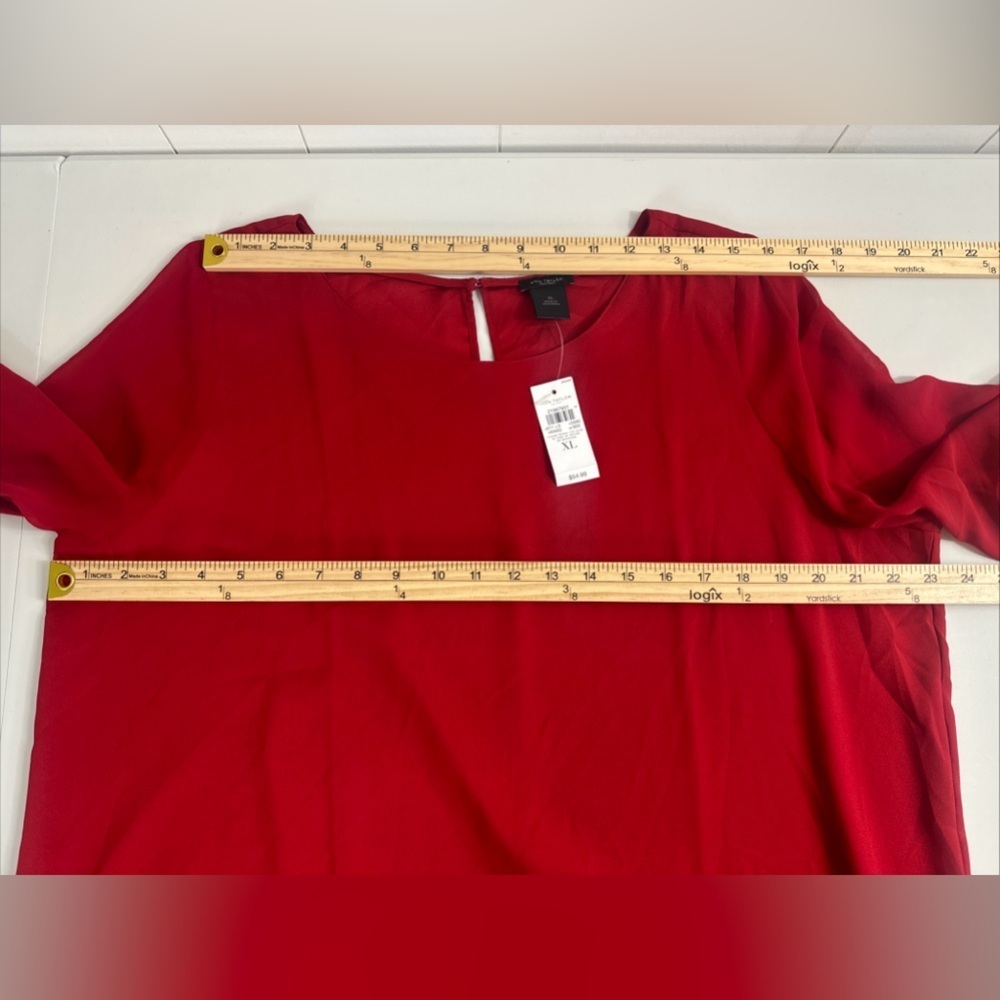 NWT Ann Taylor Red Blouse Women’s Sz XL Long Balloon Sleeve Pullover Top Career - Picture 2 of 9